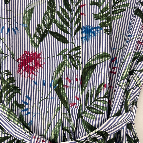 ZARA Basic Denim Blue Floral Striped Button Front, Belted Short Sleeve Dress,  S - Picture 5 of 10